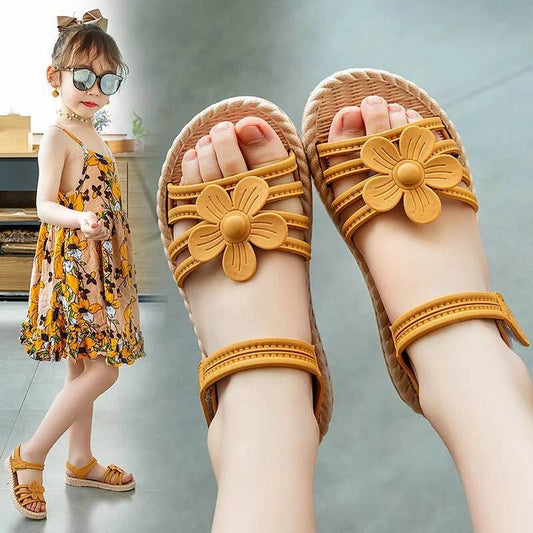 Girls' All-Season Printed Leather Gladiator Sandals - Breathable, Waterproof & Anti-Slip - ToylandEU