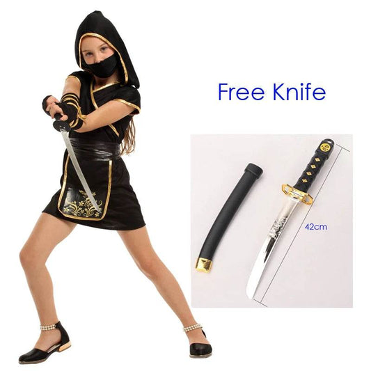 Girls' Black & Gold Ninja Warrior Costume for Halloween & Cosplay - ToylandEU