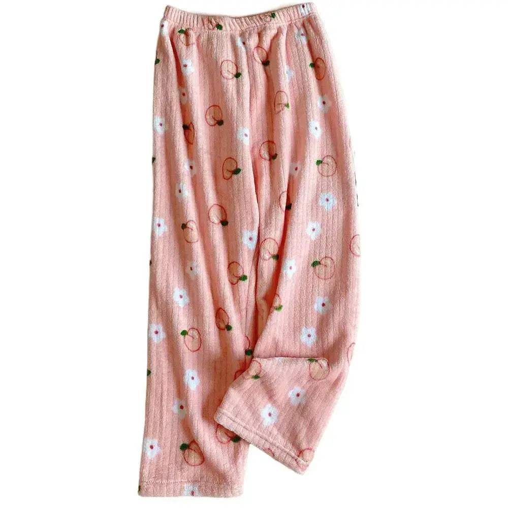 Girls Bowknot Peach Pajama Pants Fleece Sleepwear Comfort - ToylandEU