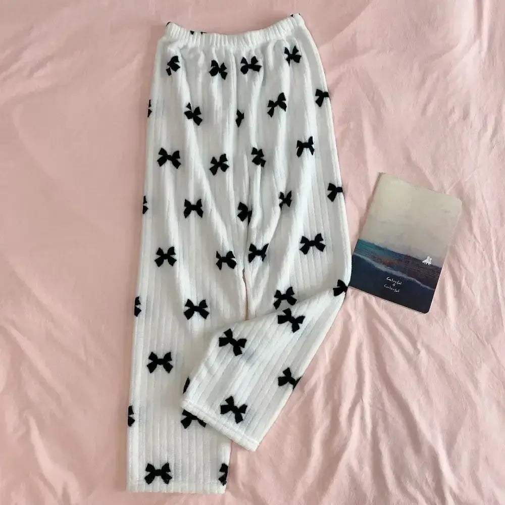 Girls Bowknot Peach Pajama Pants Fleece Sleepwear Comfort - ToylandEU