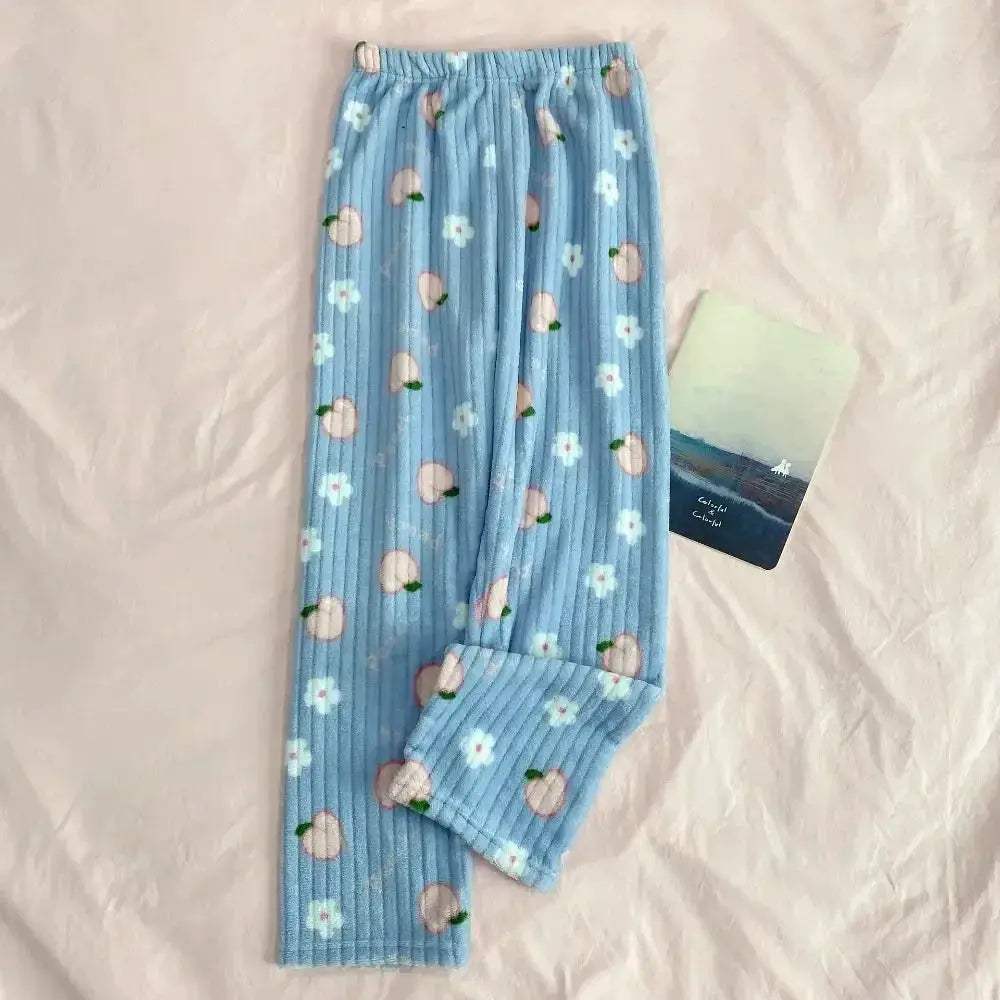 Girls Bowknot Peach Pajama Pants Fleece Sleepwear Comfort - ToylandEU