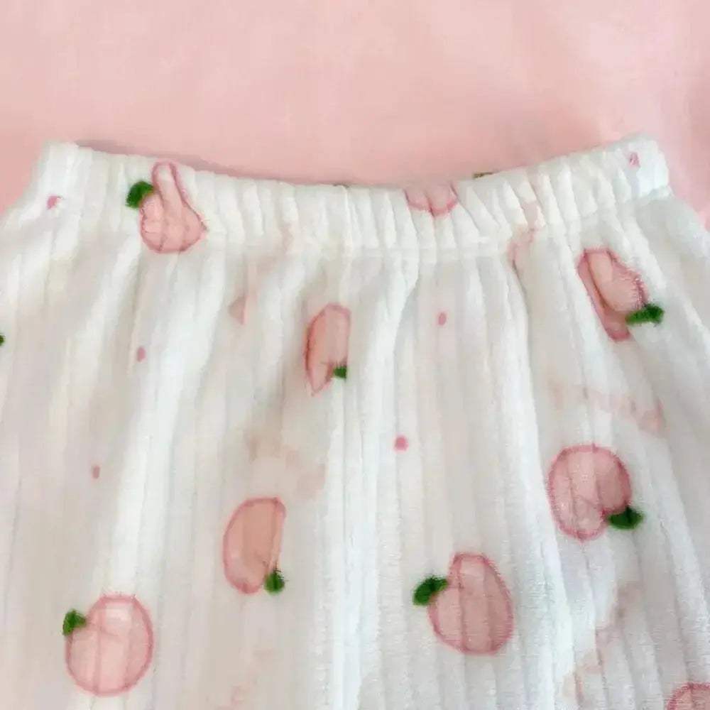 Girls Bowknot Peach Pajama Pants Fleece Sleepwear Comfort - ToylandEU
