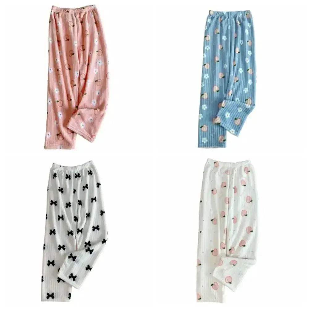 Girls Bowknot Peach Pajama Pants Fleece Sleepwear Comfort - ToylandEU