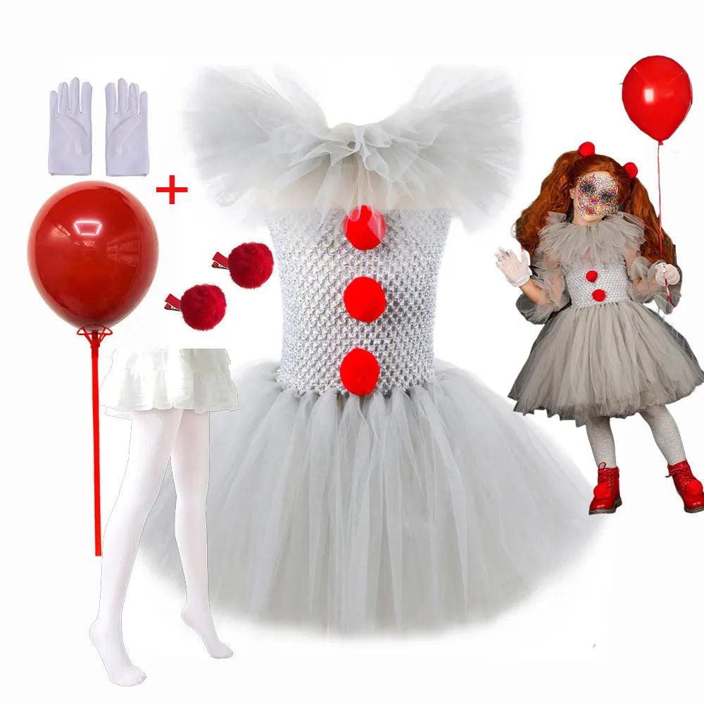Girls Clown Tutu Dress | Ages 7-13 w/Gloves & Pin | Toylandeu™