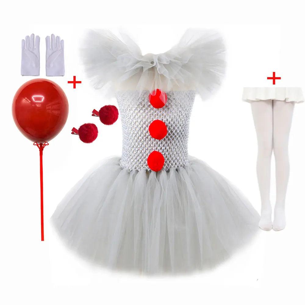 Girls Clown Tutu Dress | Ages 7-13 w/Gloves & Pin | Toylandeu™