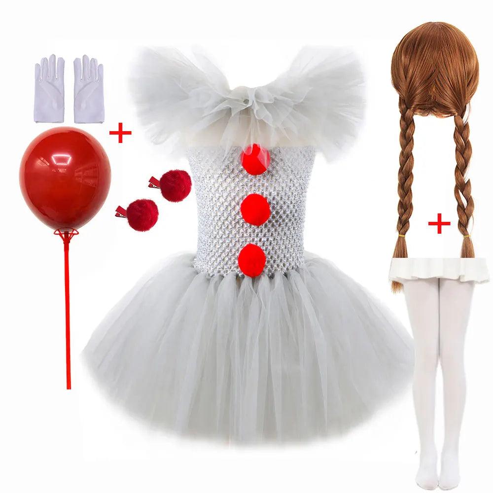 Girls Clown Tutu Dress | Ages 7-13 w/Gloves & Pin | Toylandeu™
