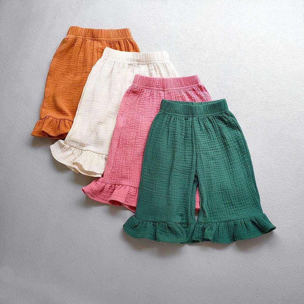 Girls Cotton Ruffle Loose Ankle Length Pants With Elastic Waist - ToylandEU