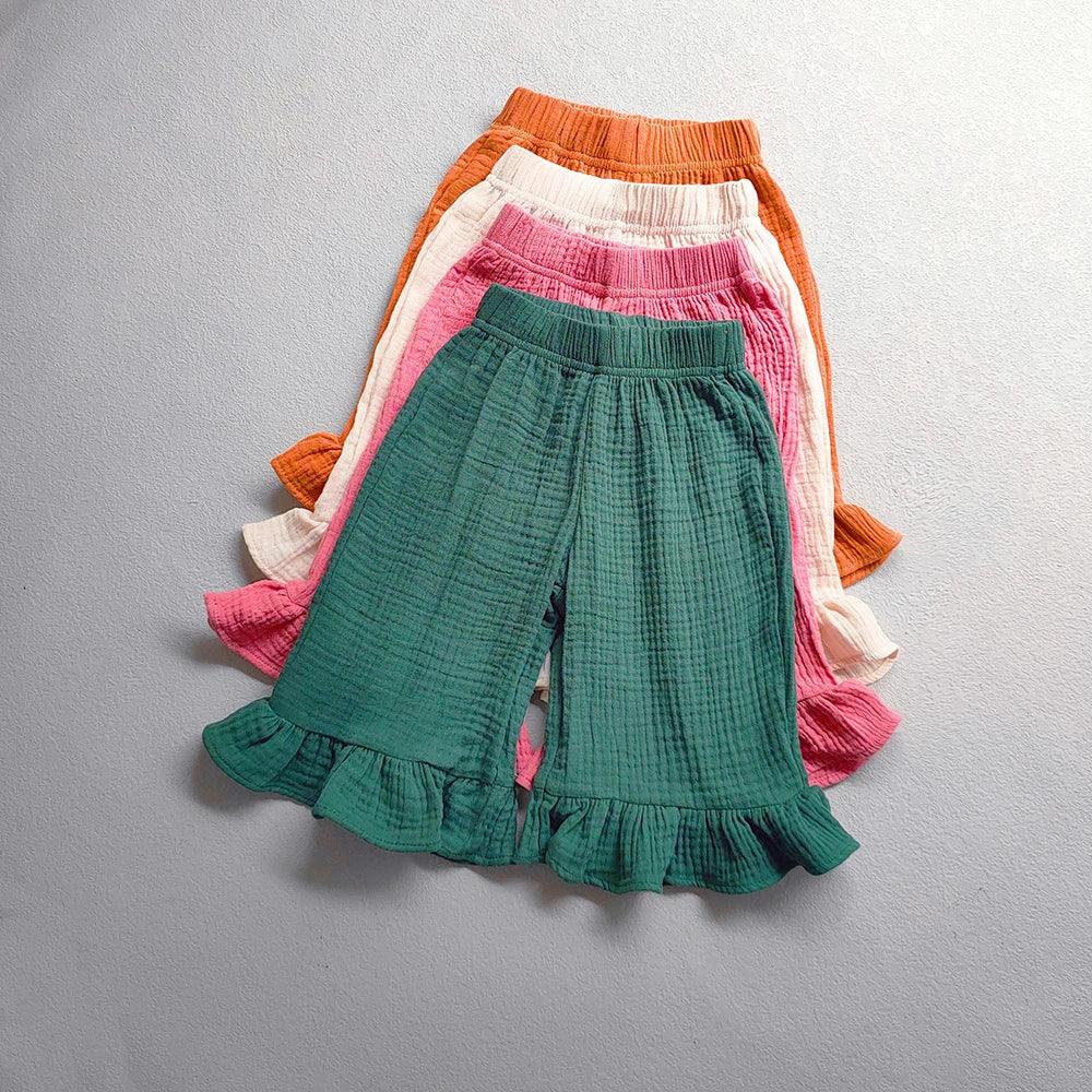Girls Cotton Ruffle Loose Ankle Length Pants With Elastic Waist - ToylandEU