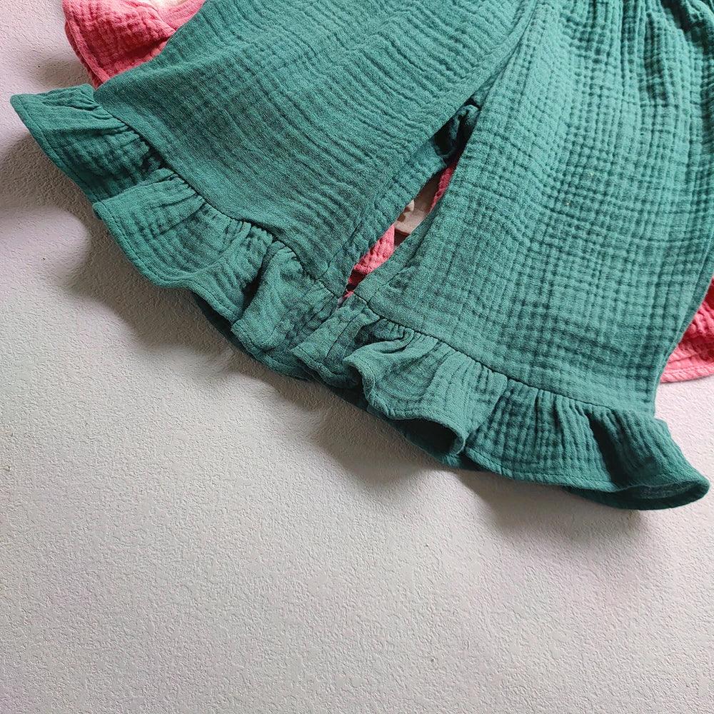Girls Cotton Ruffle Loose Ankle Length Pants With Elastic Waist - ToylandEU