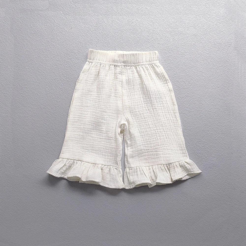 Girls Cotton Ruffle Loose Ankle Length Pants With Elastic Waist - ToylandEU