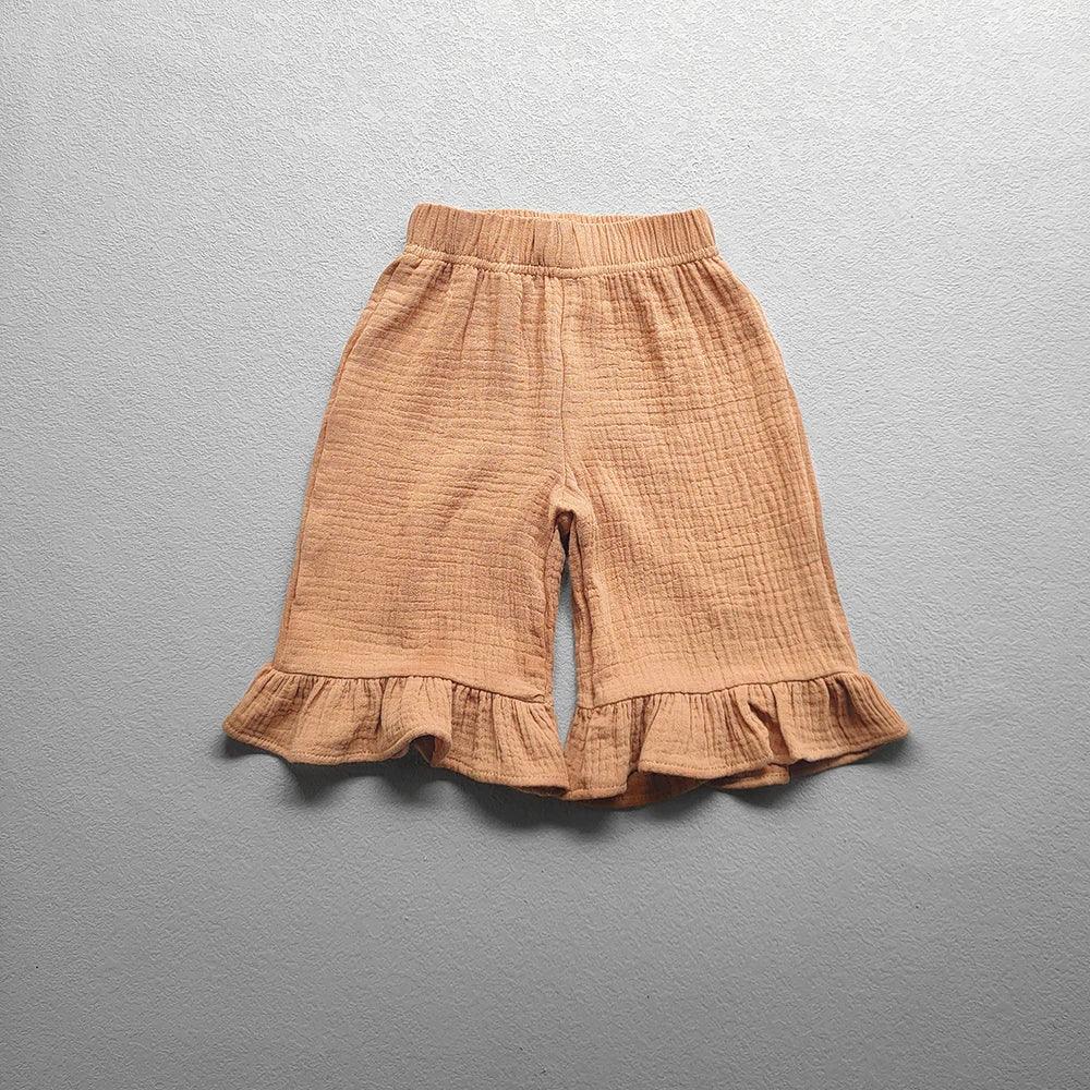 Girls Cotton Ruffle Loose Ankle Length Pants With Elastic Waist - ToylandEU