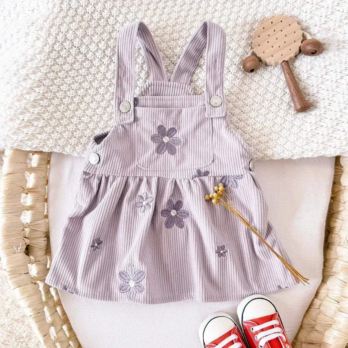 Girls Denim Dress With Floral Embroidery And Straps - ToylandEU
