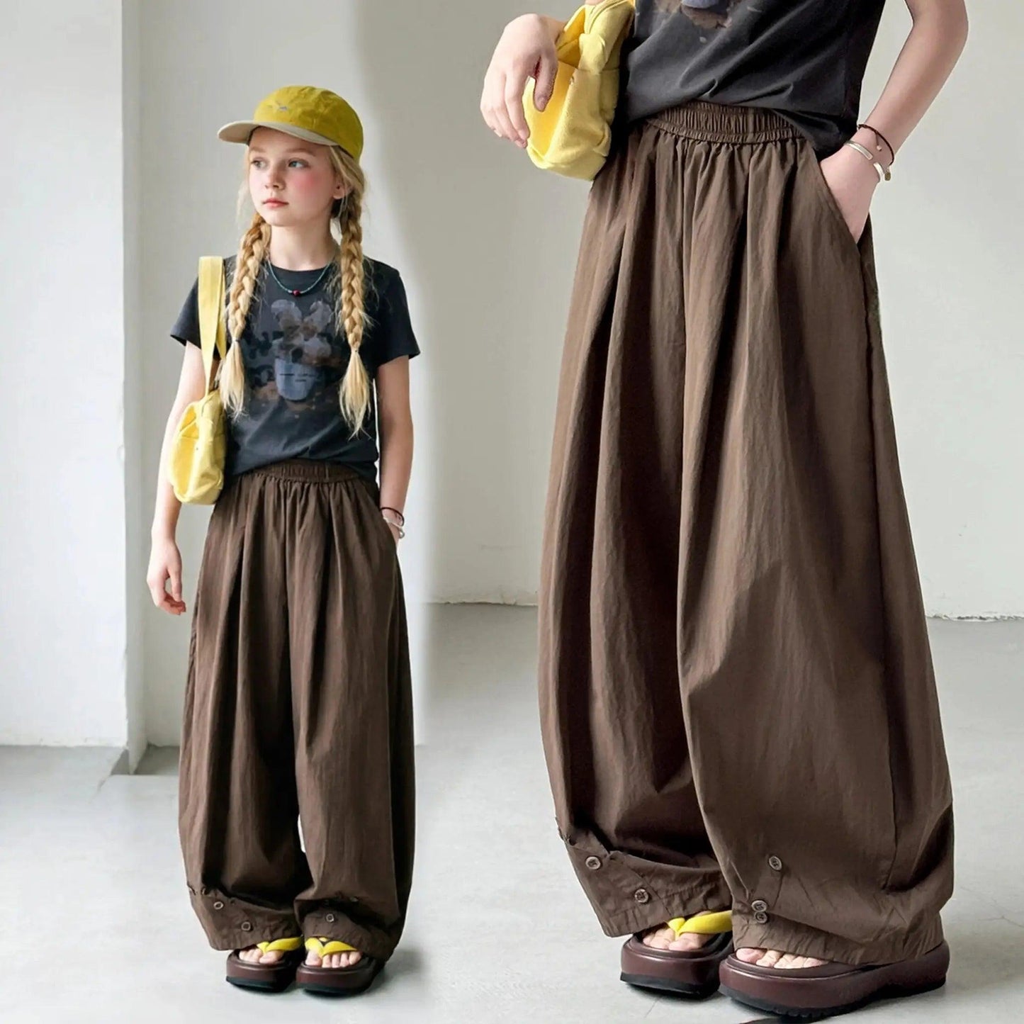  Girls Elastic Waist Wide Leg Pants Korean Style Comfort -  ToylandEU™