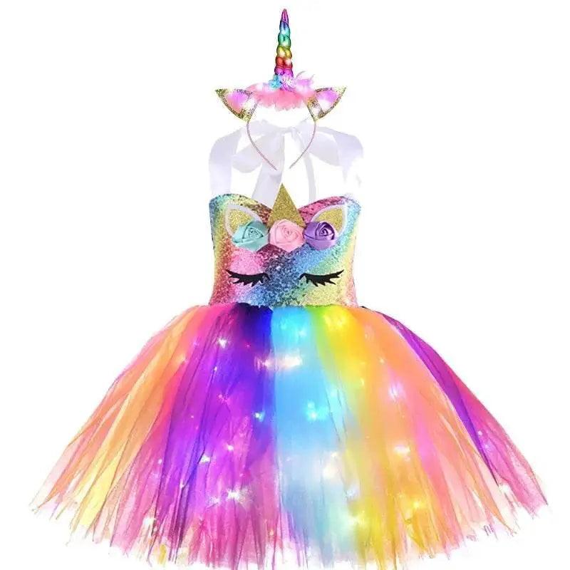 Girls' Enchanting Rainbow Unicorn Tutu Dress - Sparkling Fancy Costume with Glow-in-the-Dark Details -  ToylandEU™