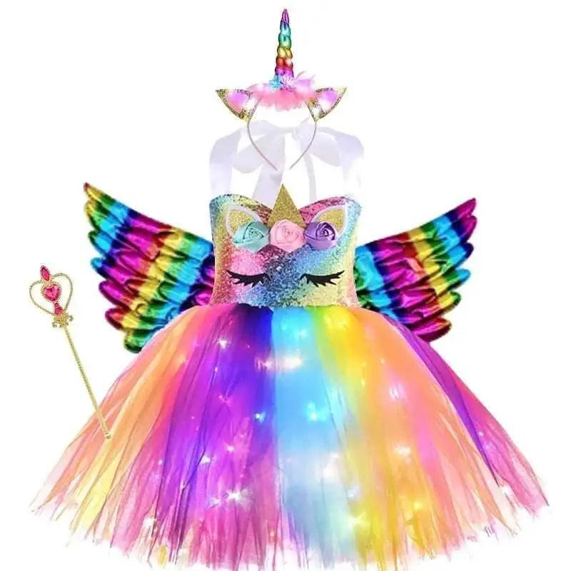  Girls' Enchanting Rainbow Unicorn Tutu Dress - Sparkling Fancy Costume with Glow-in-the-Dark Details -  ToylandEU™
