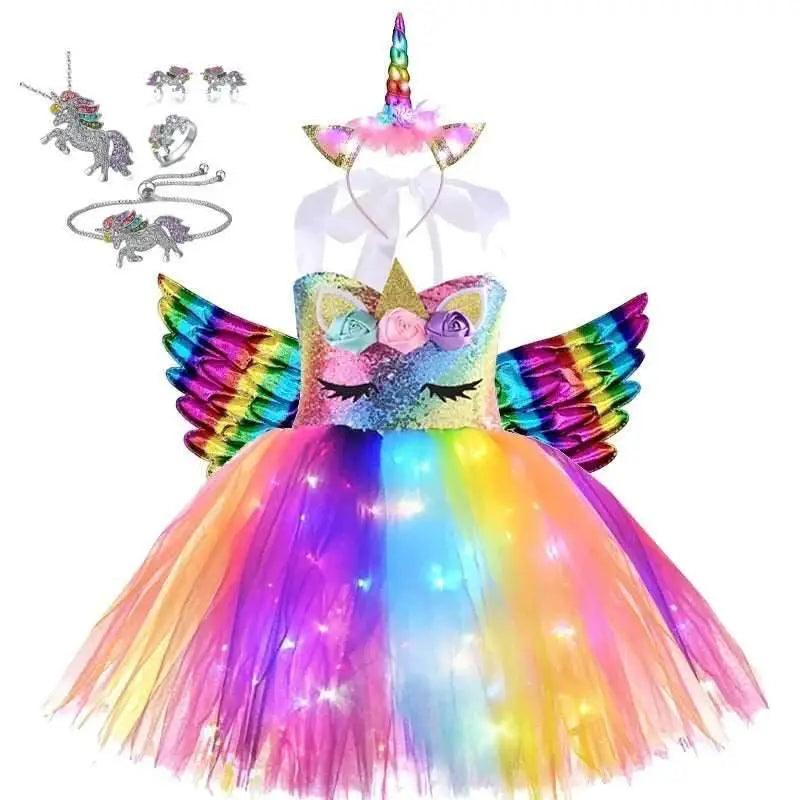  Girls' Enchanting Rainbow Unicorn Tutu Dress - Sparkling Fancy Costume with Glow-in-the-Dark Details -  ToylandEU™