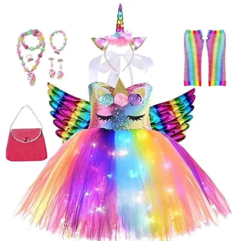  Girls' Enchanting Rainbow Unicorn Tutu Dress - Sparkling Fancy Costume with Glow-in-the-Dark Details -  ToylandEU™