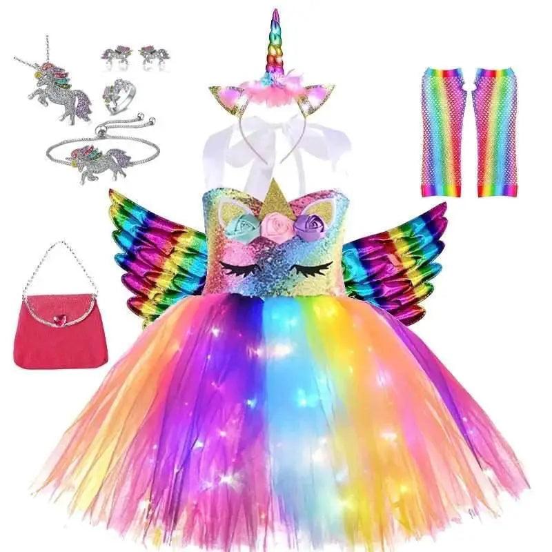 Girls' Enchanting Rainbow Unicorn Tutu Dress - Sparkling Fancy Costume with Glow-in-the-Dark Details -  ToylandEU™