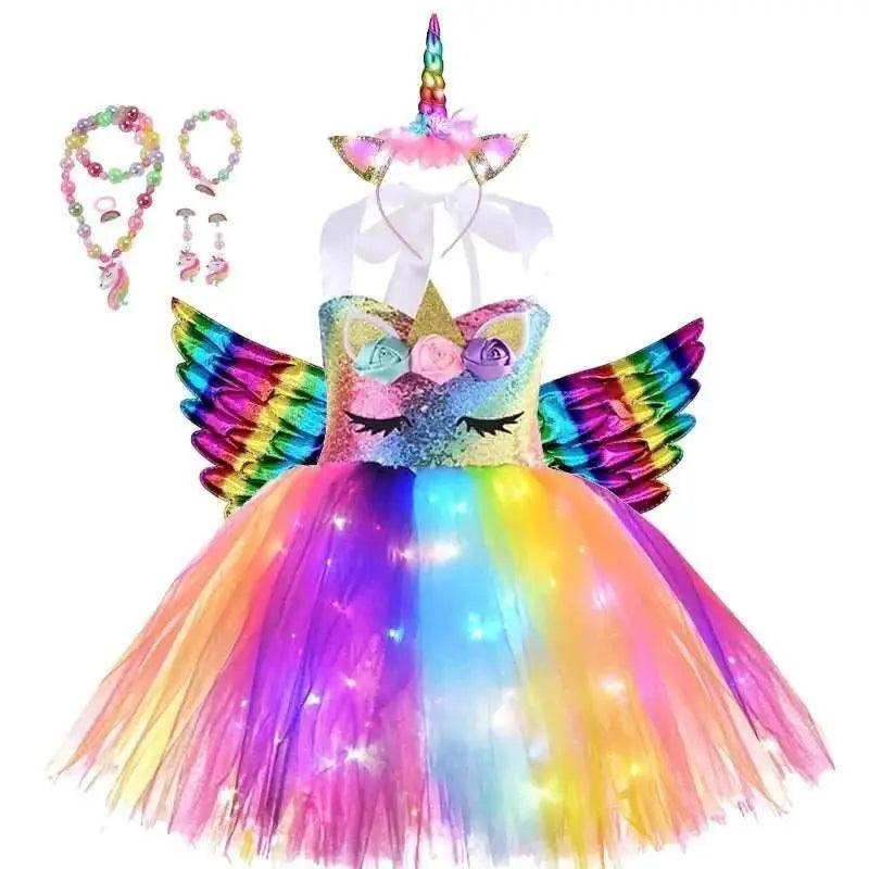 Girls' Enchanting Rainbow Unicorn Tutu Dress - Sparkling Fancy Costume with Glow-in-the-Dark Details -  ToylandEU™