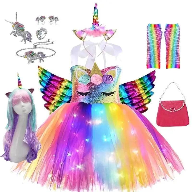  Girls' Enchanting Rainbow Unicorn Tutu Dress - Sparkling Fancy Costume with Glow-in-the-Dark Details -  ToylandEU™