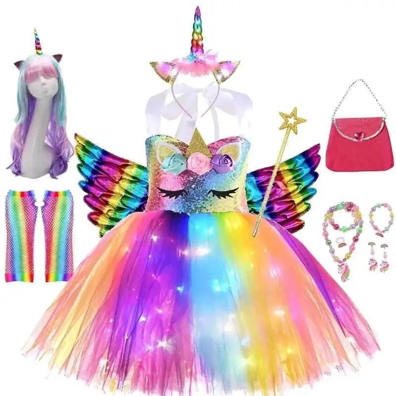  Girls' Enchanting Rainbow Unicorn Tutu Dress - Sparkling Fancy Costume with Glow-in-the-Dark Details -  ToylandEU™