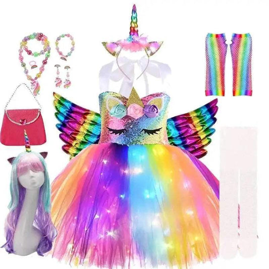 Girls' Enchanting Rainbow Unicorn Tutu Dress - Sparkling Fancy Costume with Glow-in-the-Dark Details - ToylandEU