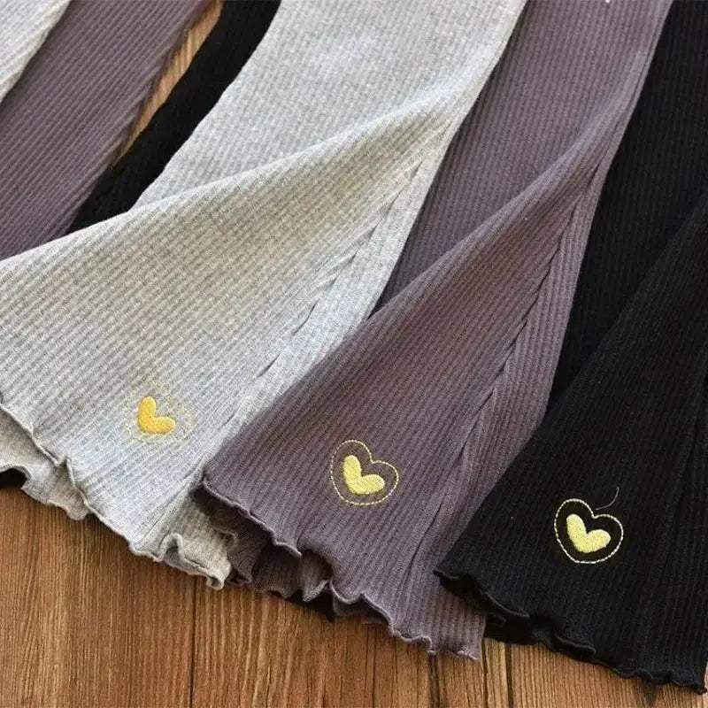 Girls Flare Leggings With Heart Embroidery Elastic Waist - ToylandEU