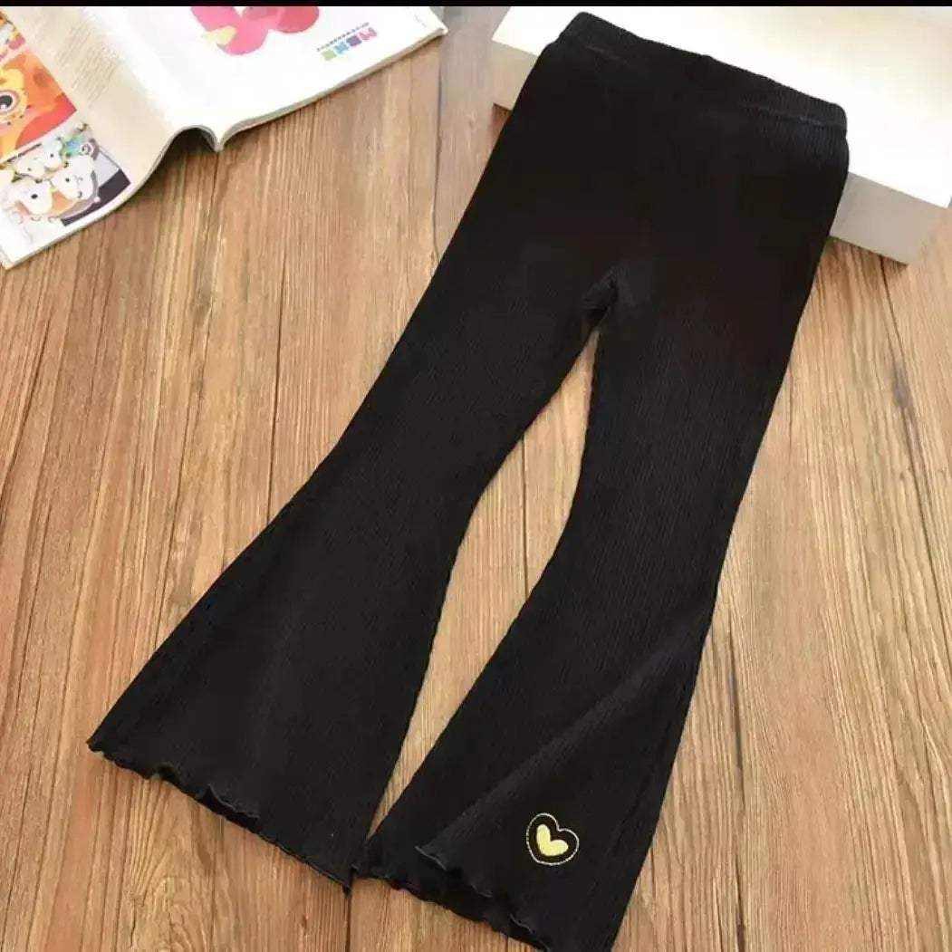 Girls Flare Leggings With Heart Embroidery Elastic Waist - ToylandEU