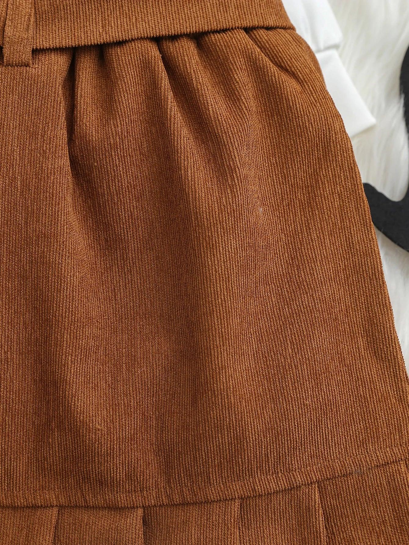 Girls Halloween Knit Heart Print Shirt And Corduroy Skirt With Belt Set 4-6Y - ToylandEU