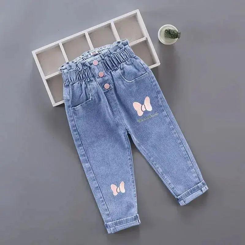  Girls Jeans For Kids Elastic Waist Denim With Pink Bow -  ToylandEU™