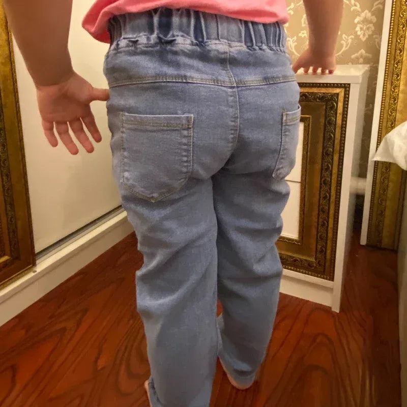 Girls Jeans For Kids With Pink Bow Elastic Waist Denim - ToylandEU