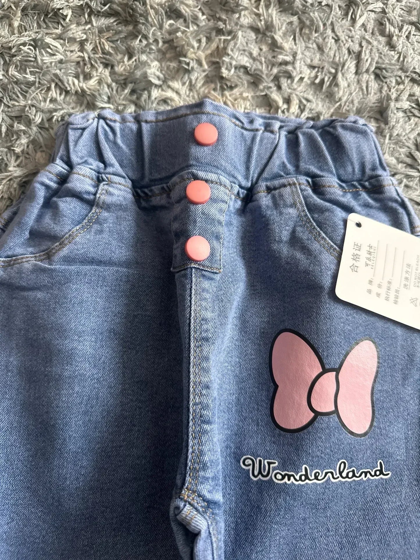 Girls Jeans For Kids With Pink Bow Elastic Waist Denim - ToylandEU