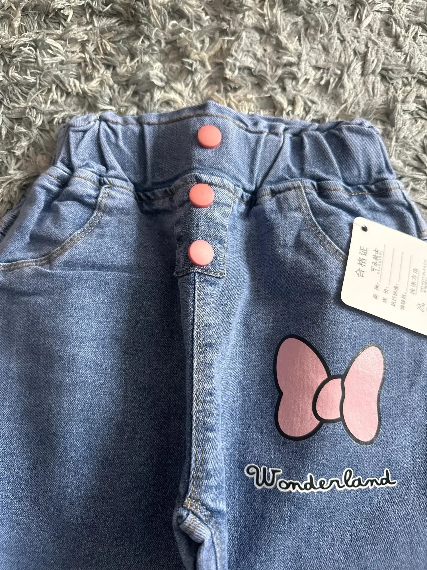 Girls Jeans For Kids With Pink Bow Elastic Waist Denim - ToylandEU