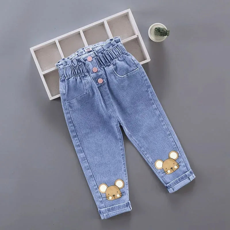 Girls Jeans For Kids With Pink Bow Elastic Waist Denim - ToylandEU