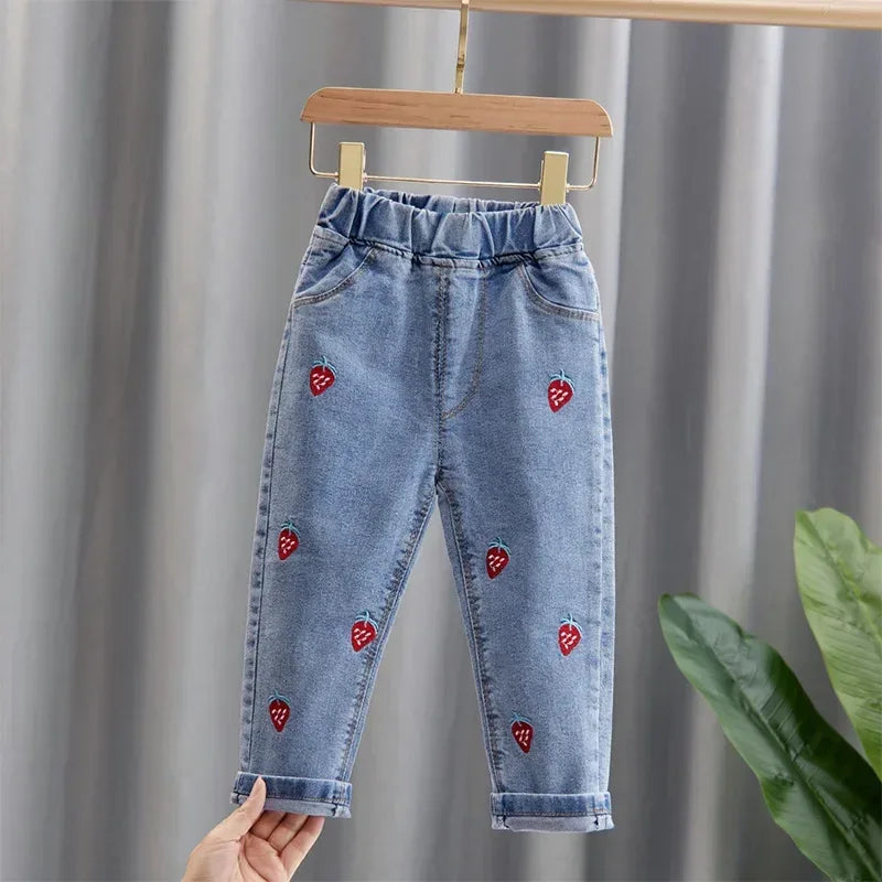 Girls Jeans For Kids With Pink Bow Elastic Waist Denim - ToylandEU