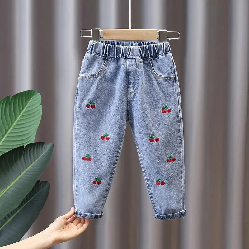 Girls Jeans For Kids With Pink Bow Elastic Waist Denim - ToylandEU