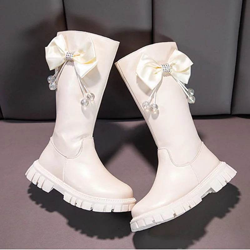 Girls' Knee High Winter Boots with Plush Lining and Zip Closure - Stylish Non-Slip Leather Snow Boots for Kids - ToylandEU
