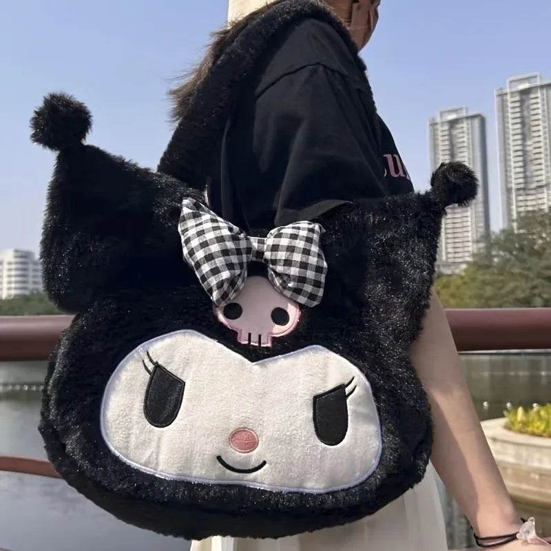 Girls Large Capacity Cartoon Anime Cozy Fluffy Tote Bag Kuromi Plush Shoulder Bag Cinnamoroll Melody Faux Fur Handbag - ToylandEU