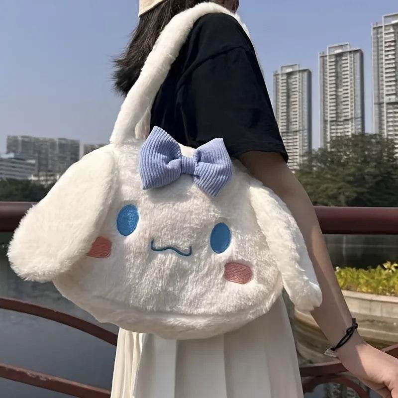 Girls Large Capacity Cartoon Anime Cozy Fluffy Tote Bag Kuromi Plush Shoulder Bag Cinnamoroll Melody Faux Fur Handbag - ToylandEU