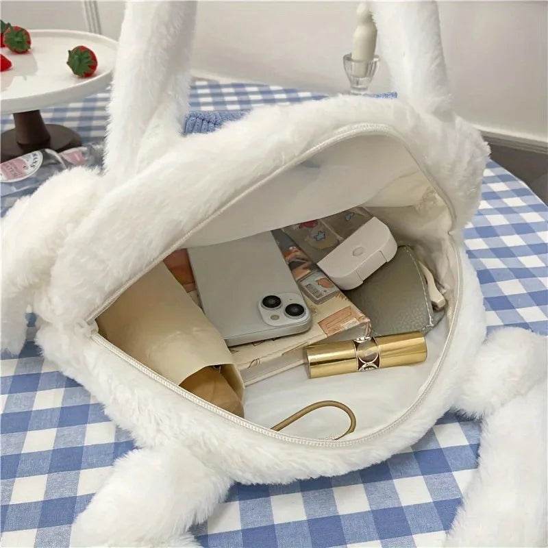 Girls Large Capacity Cartoon Anime Cozy Fluffy Tote Bag Kuromi Plush Shoulder Bag Cinnamoroll Melody Faux Fur Handbag - ToylandEU