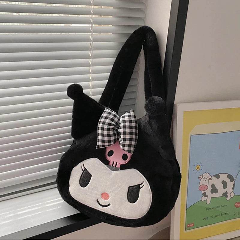 Girls Large Capacity Cartoon Anime Cozy Fluffy Tote Bag Kuromi Plush Shoulder Bag Cinnamoroll Melody Faux Fur Handbag - ToylandEU