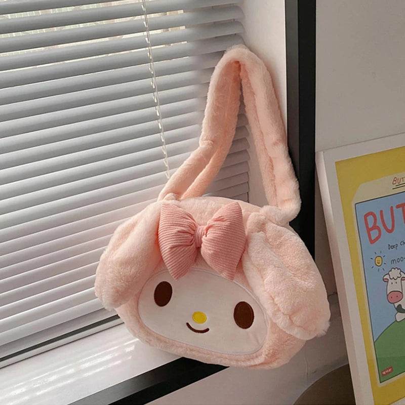 Girls Large Capacity Cartoon Anime Cozy Fluffy Tote Bag Kuromi Plush Shoulder Bag Cinnamoroll Melody Faux Fur Handbag - ToylandEU
