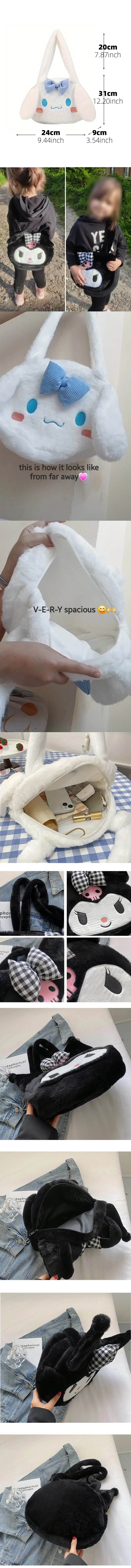 Girls Large Capacity Cartoon Anime Cozy Fluffy Tote Bag Kuromi Plush Shoulder Bag Cinnamoroll Melody Faux Fur Handbag - ToylandEU