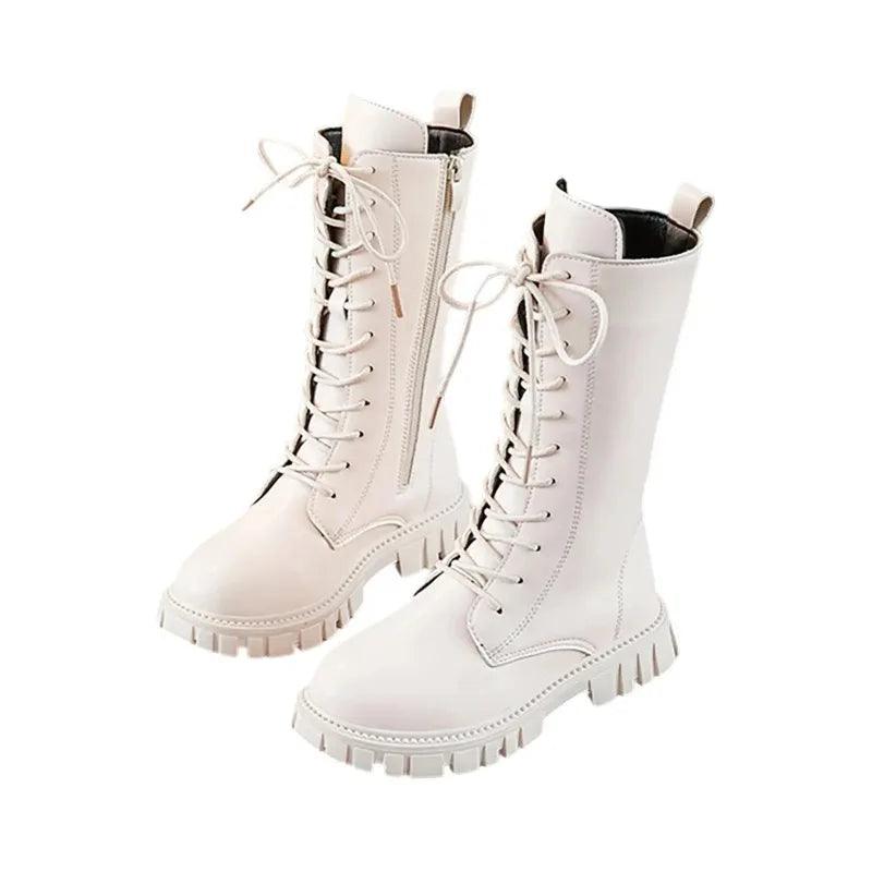 Girls Leather Mid Calf Boots | Side Zipper | Toylandeu