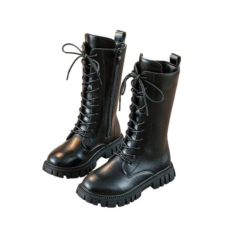 Girls Leather Mid Calf Boots | Side Zipper | Toylandeu