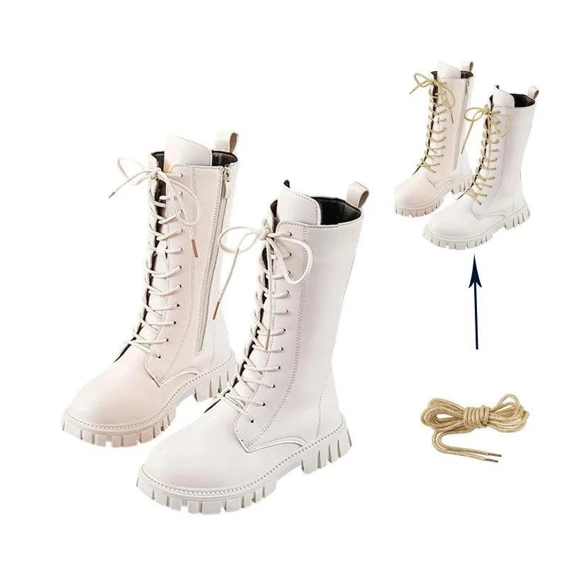 Girls Leather Mid Calf Boots | Side Zipper | Toylandeu