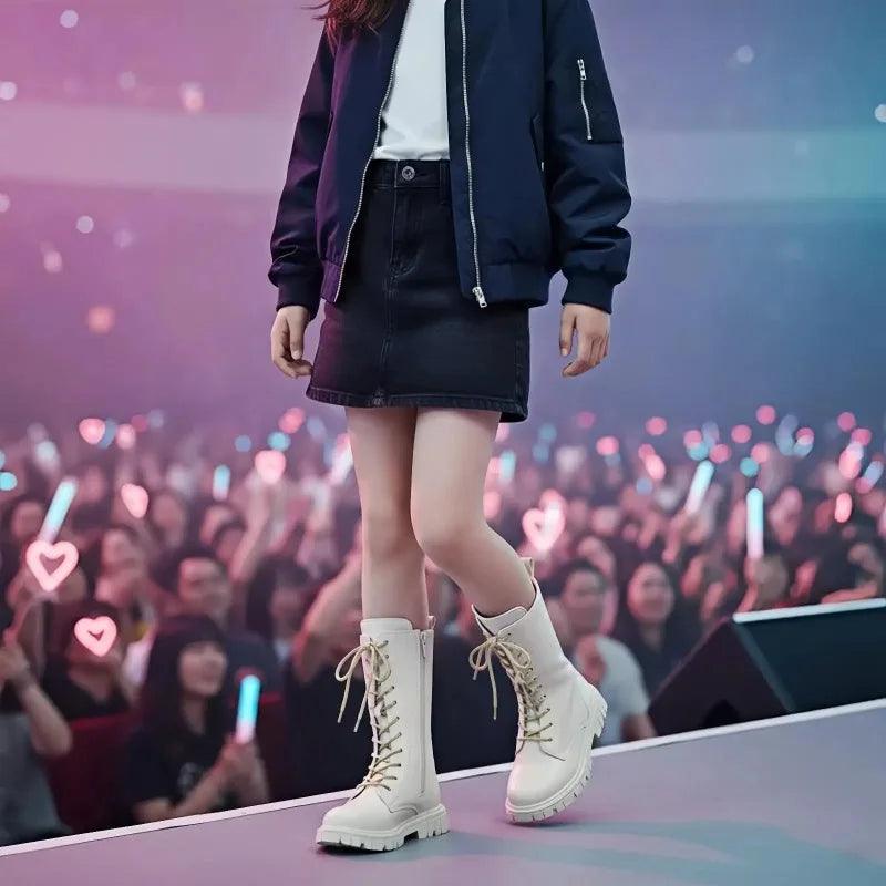 Girls Leather Mid Calf Boots | Side Zipper | Toylandeu