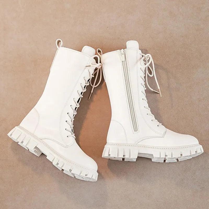 Girls Leather Mid Calf Boots | Side Zipper | Toylandeu