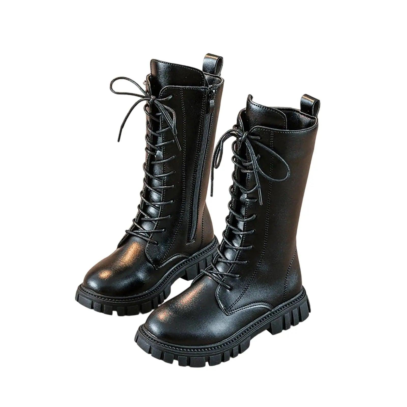 Girls Leather Mid Calf Boots | Side Zipper | Toylandeu