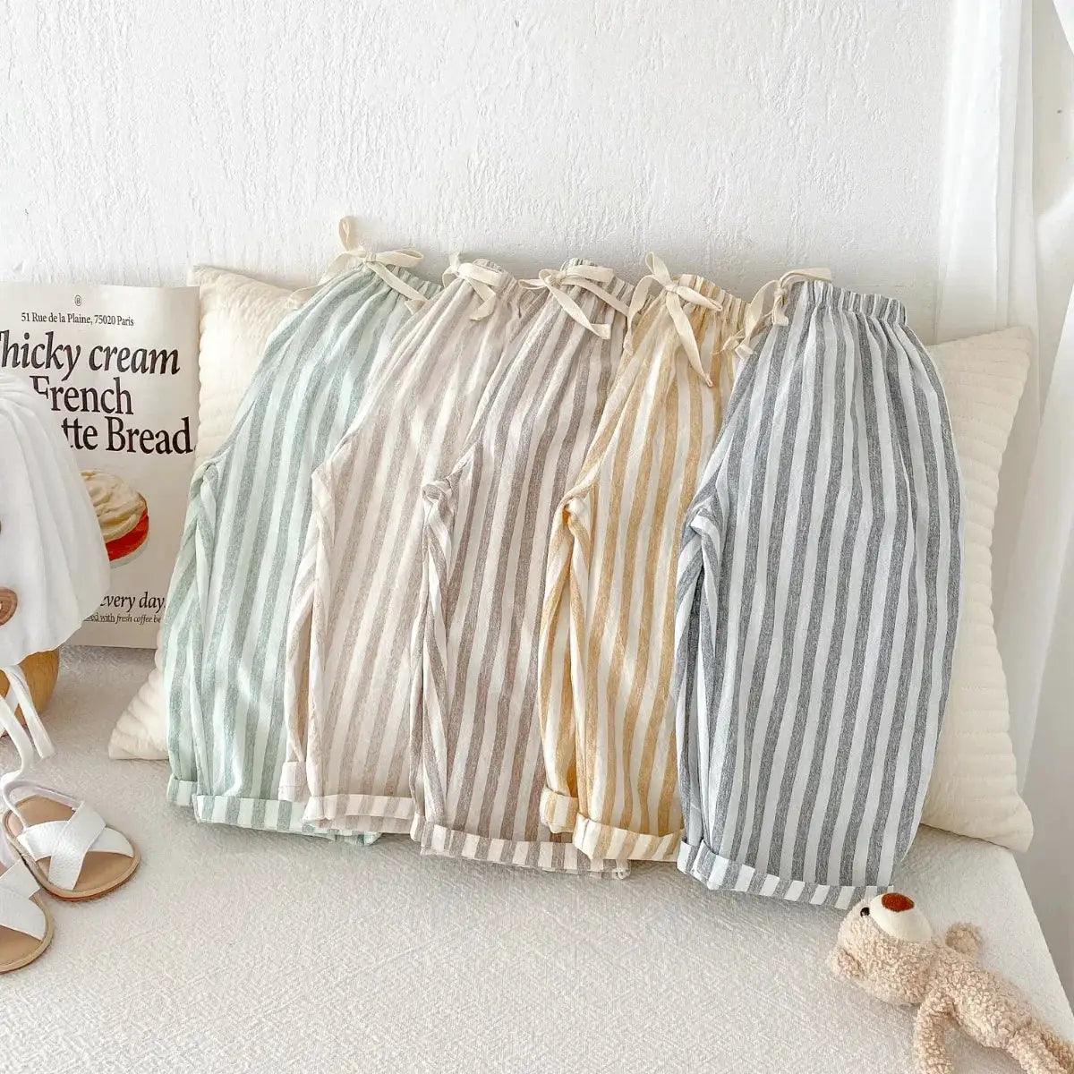  Girls Linen Pants With Pockets Striped Casual Summer -  ToylandEU™